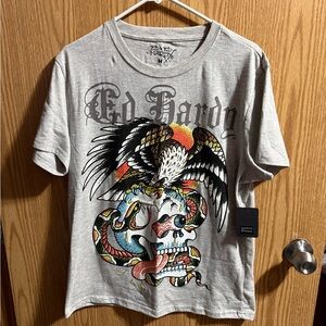 Ed Hardy Gray Tee with Eagle and Snake Design